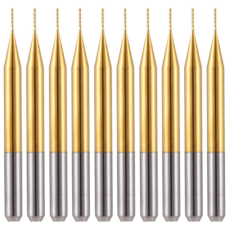 HOZLY 10PCS 1/8'' Shank 0.5mm End Mill CNC Bit Set, Carbide Engraving Bits Carving Bits CNC End Mill Router Bits 1/8 for PCB Wood, Titanium Coat PCB Milling Cutter Bits Drill Bit