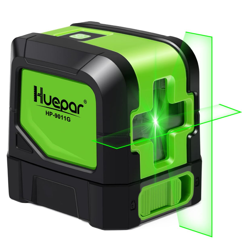 HUEPAR Laser Level, 100ft Self-Leveling Green Cross Line Laser for Picture Hanging, Tile, Decoration & DIY Indoor Construction – 360° Magnetic Base & Battery Included 9011G Green Laser Level