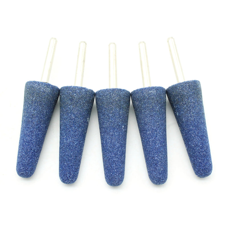 TEMO 5 pc Mounted Stone Point Blue Aluminum Oxide Abrasive Grinding 1 Inch Diameter 2-3/4 Inch Long, 1/4 Inch Shank 1/4" Shank Blue Cone