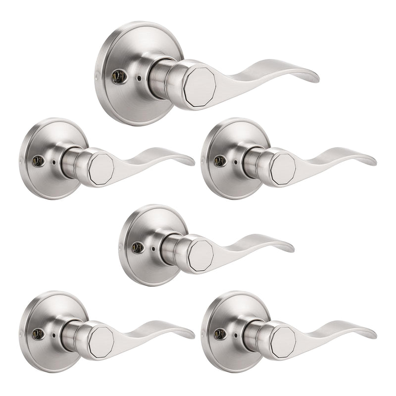 Probrico Wave Style Single Dummy Door Levers Dummy Door Handles Satin Nickel Finish, Right Handed, Pack of 6 6 Pack Brushed Nickel
