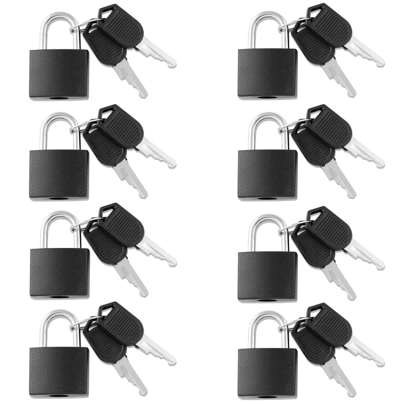Small Mini Durable ABS Covered Solid Brass Body Individually Keyed Padlock - 8 Pack Lock Set Small Black