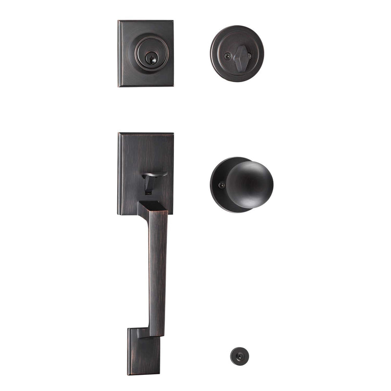 TOGU HS14B-KB-ORB Heavy Duty Single Cylinder Handleset with Lever Door Handle,Solid Entry Door Lockset Leverset for Home Exterior Doors,Oil Rubbed Bronze