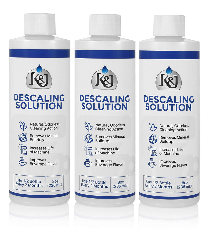 K&J Pemium Descaling Solution (6 uses) - Made in USA - Descaler for Keurig, Breville, Nespresso, Delonghi, Cuisinart, and all Coffee and Espresso Machines 8 Fl Oz (Pack of 3)