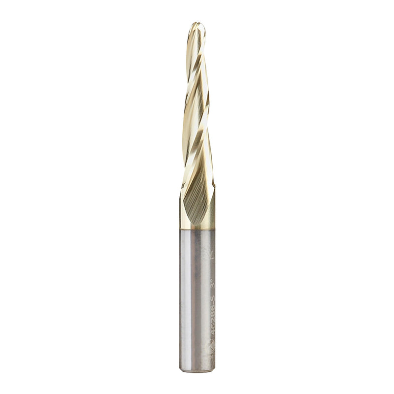 Amana Tool Up Cut Spiral CNC Router Bits for 2D/3D Carving, ZrN Coated, 46286-S, 3.6 Deg Angle Ball Nose x 1/8 D x 1/16 R x 1 x 1/4 SHK x 3 Flute 0.125 inch
