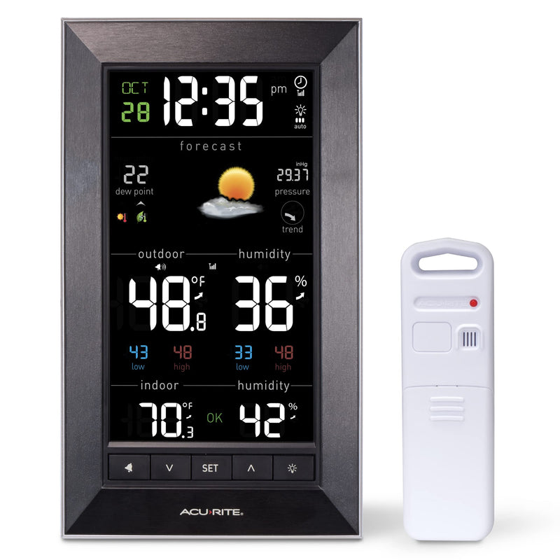 AcuRite Digital Vertical Weather Forecaster with Indoor/Outdoor Temperature, Humidity, and Date and Time (01121M) , BLACK Reverse Color