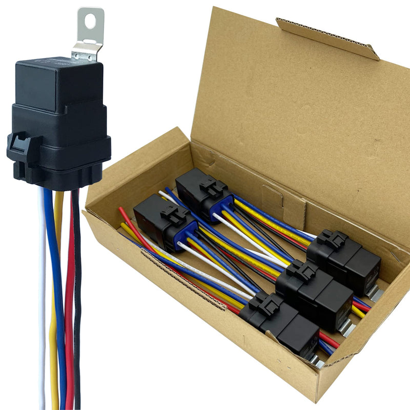 irhapsody 5 Pack 40/30 AMP 12V DC Waterproof Relay Kit with Heavy-Duty Pigtail, 5-PIN SPDT Automotive Relay 5 Pack (Standard)