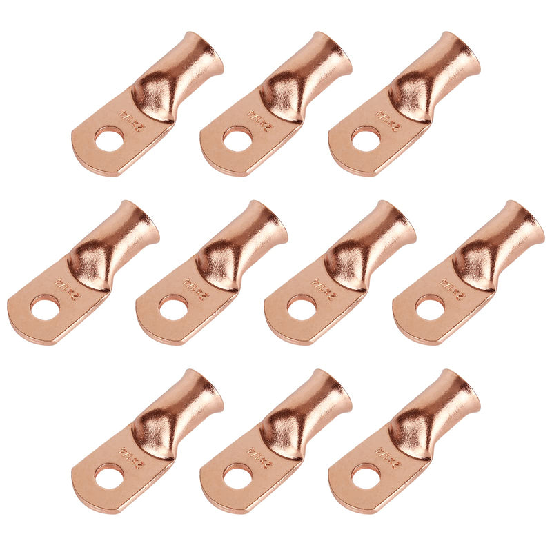 10pcs 2 AWG-1/4”(M6) Ring Terminals 2 Gauge Copper Wire Lugs Battery Cable Ends Heavy Duty Battery Cable Terminal Connectors 2 AWG - 1/4'' Ring