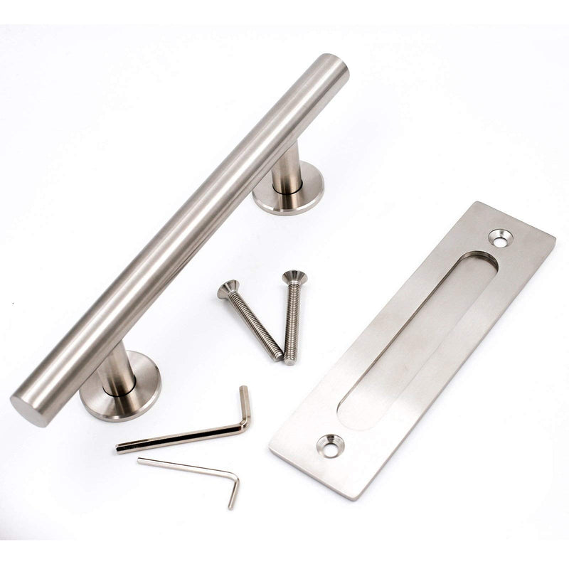 goldenwarm 12 in Sliding Barn Door Handle and Flush Pull Set-7 Inch Hole Centers Brushed Nickel Heavy Duty Hardware Stainless Steel, 1 Pack