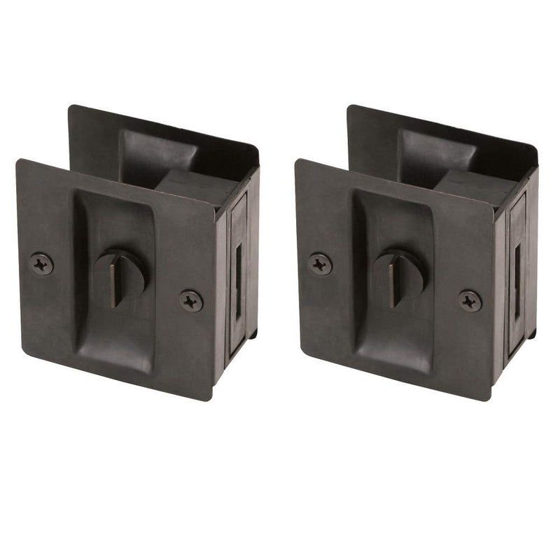 Design House 2-Pack Sliding Door Lock - Contemporary Square Pocket Door Hardware, Oil Rubbed Bronze, Design House 182139