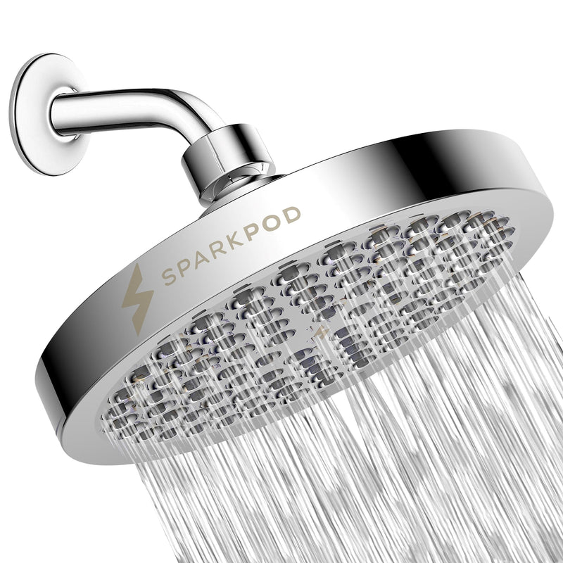 SparkPod Shower Head - High Pressure Rain - Premium Quality Luxury Design - Easy Clean Adjustable Replacement for Your Bathroom Shower Heads (Luxury Polished Chrome, 6 Inch Round) Luxury Polished Chrome