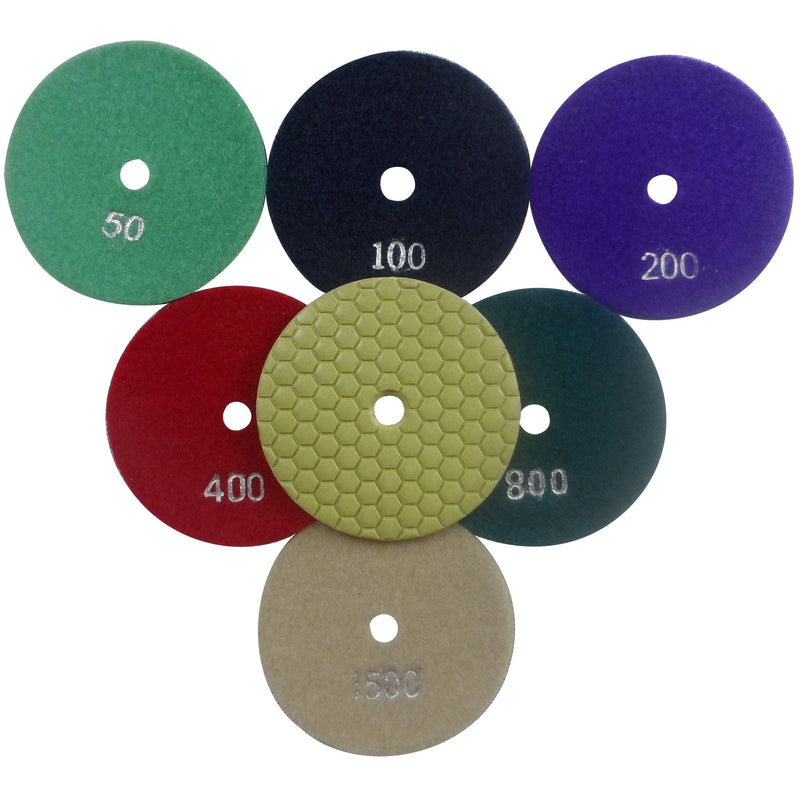 4 Inch 6-Step Dry Diamond Polishing Pads for Granite Stone Concrete Marble 6 Piece Set