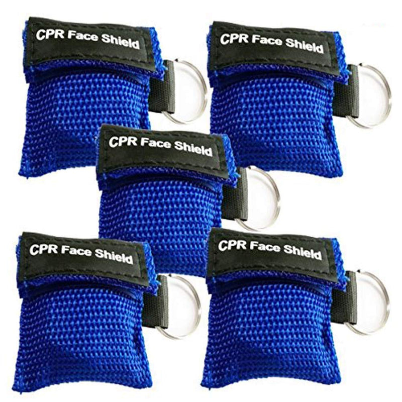 5pcs CPR Face Shield Mask Keychain Ring Emergency Kit CPR Face Shields for First Aid or CPR Training (Blue-5) Blue-5