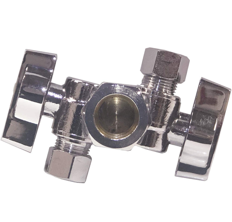 EZ-Fluid 5/8" Comp O.D X 3/8" Comp X 3/8" Comp 1/4 Turn Double Metal Two Handles Chrome Brass Angle Stop Valve Water Shut Off Ball Valve For Water Pipes LF,Faucet Toilet Valve,Dishwasher,Filter(1)