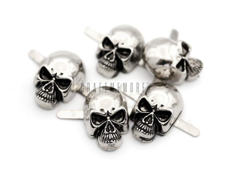 CRAFTMEMORE Skull Prong Stud Head Bone Gothic Style Ghost Studs Leather Craft Decorations Pack of 10 (Medium 10 x 15 mm, Silver) Medium 10 x 15 mm