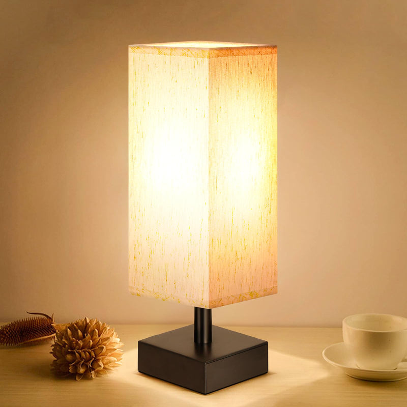 Small Table Lamp for Bedroom - Bedside Lamps for Nightstand, Minimalist Night Stand Light Lamp with Square Fabric Shade, Desk Reading Lamp for Kids Room Living Room Office Dorm Cream & Black 13.2in