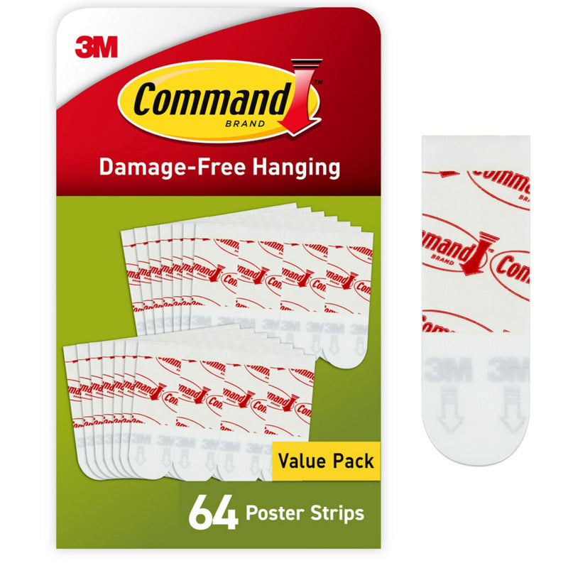 Command Poster Strips, 64 Command Strips Damage Free Hanging Poster Hangers, No Tools Wall Hanging Strips for Home Decor, Room Decor, Wall Decor, and Office Decor, White Adhesive Strips Small