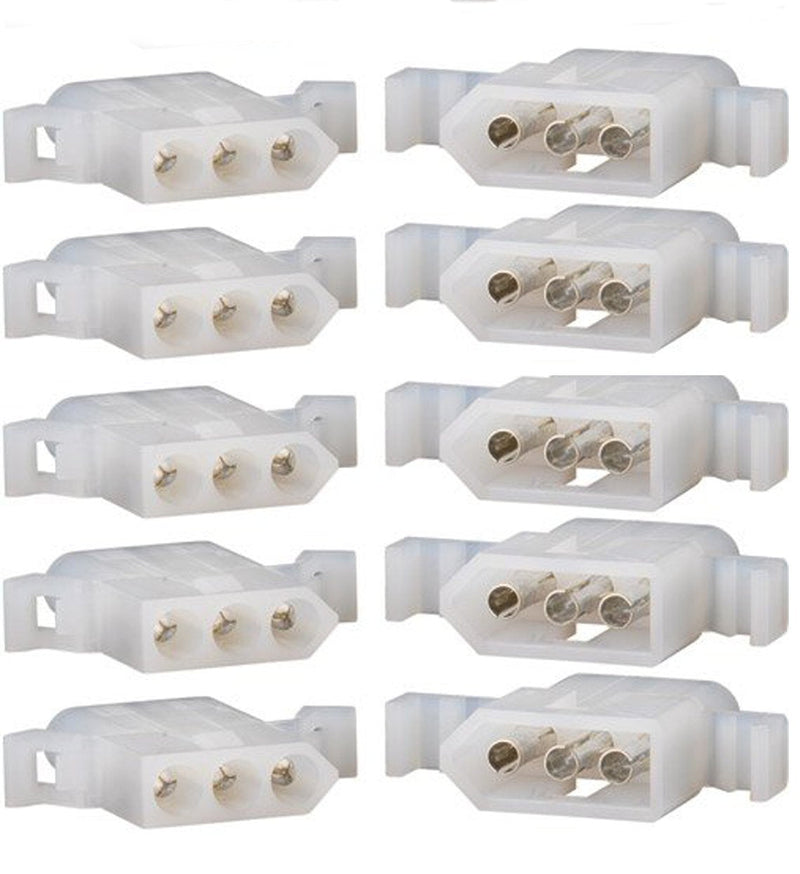 Molex Connector Lot, 5 Matched Sets, (3-Circuits) w/18-24 AWG .093" Pins, Free Hanging