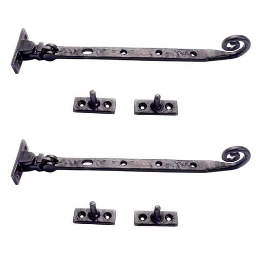 Adonai Hardware "Lachish" Heavy Duty Antique Cast Iron Sturdy Window Casement Stays (10" x 2 Pack, Matte Black) for Vintage Recycled Wooden Barn Windows, Camper, Old Fashioned Style Farmhouse 10 Inch x 2 Pack (Lachish) Matte Black Powder Coated