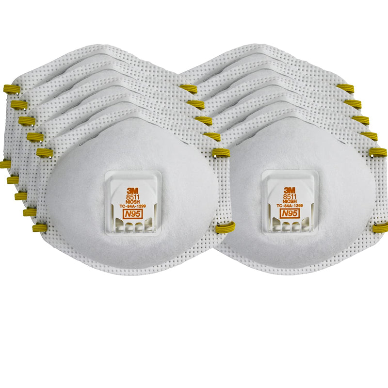 3M Particulate Respirator 8511, Pack of 10, N95, NIOSH APPROVED, Cool Flow Exhalation Valve, Disposable, Braided Comfort Strap, M Noseclip, Personal Protective Equipment 1 Count (Pack of 10) Wrist Support