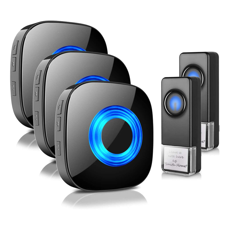 Wireless Doorbell - PHYSEN Door bell Chimes with Mute Mode - 58 Ringtones&5 Volume Levels Operating at 1300-ft Range LED Strobe, 2 Transmitters+3 Receivers Waterproof Doorbell Kit for Home/Classroom 2 Buttons + 3 Receivers