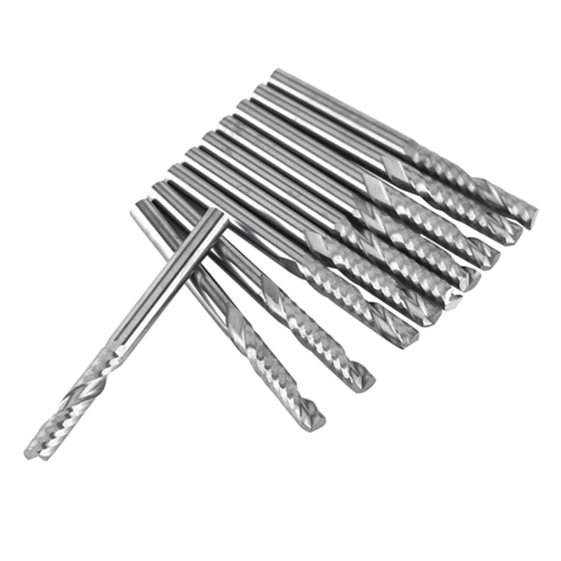 10pcs 1/8" Shank Single Flute End Mill Bits Tungsten Carbide CNC PVC MDF Cutting Tool 3.175mm (1/8") Diameter 22mm Cutting Length