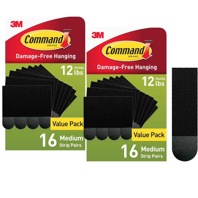 Command 10 lb Medium Picture Hanging Strips, Damage Free Picture Hangers, No Tools Wall Hangers for Home Decor, Black Adhesive 32 Pairs