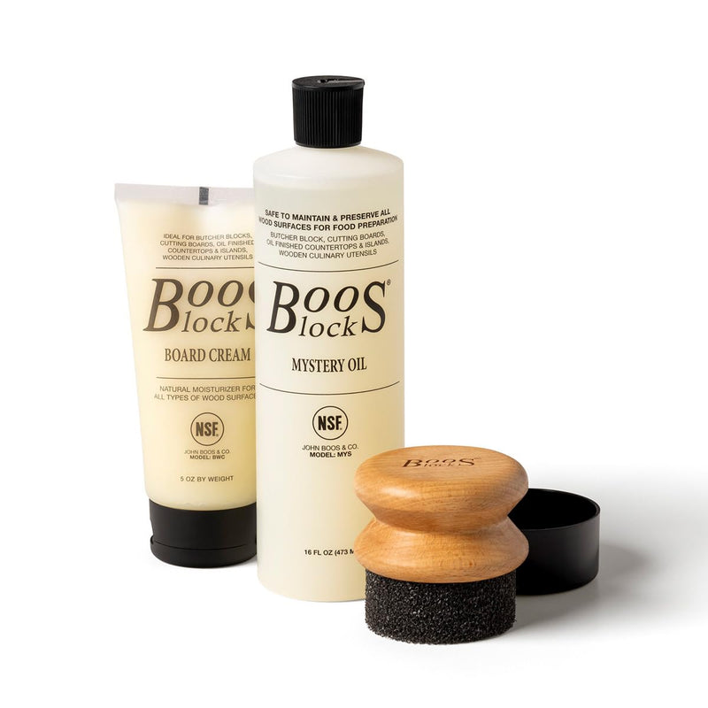 John Boos 3 Piece Maintenance Set with Mystery Oil, Board Cream, and Applicator Care Set + Applicator Beechwood