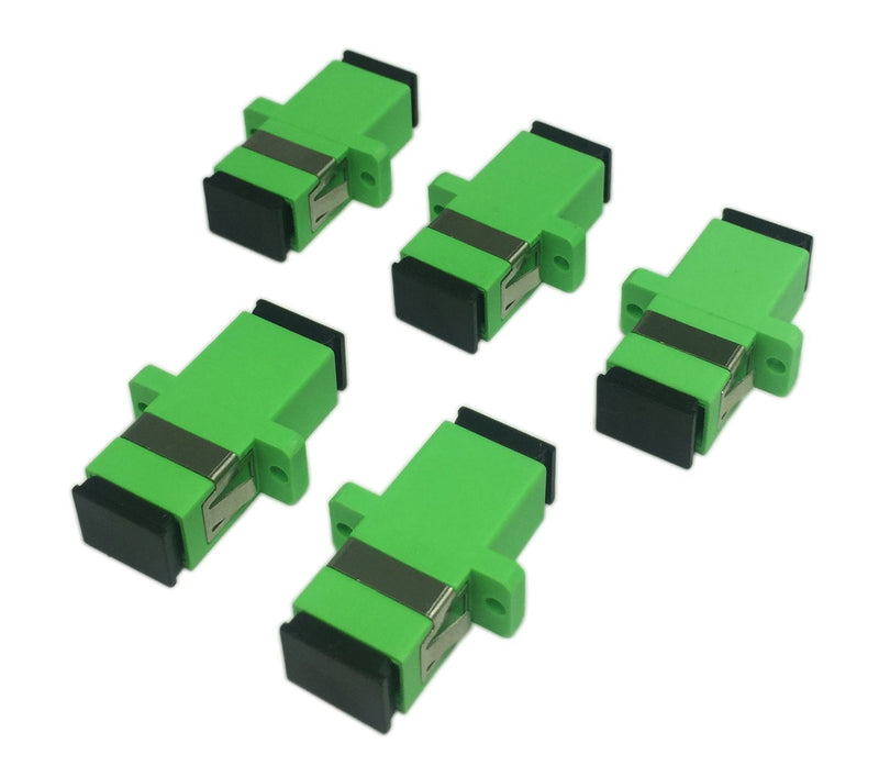 CERRXIAN SC Fiber Optic Adapter Female to Female APC Simplex Single Mode Fiber Optical Coupler Network Internet Connector Adapter with Mount Panel (Green 5-Pack)