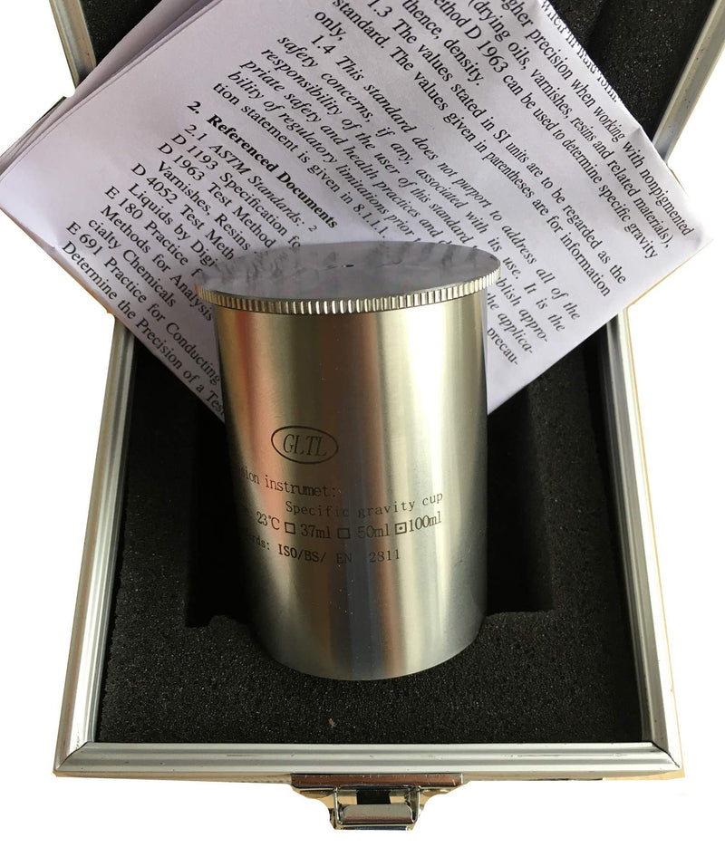 Specific Gravity Cup - Paint Density Tester for Coatings/Varnish | ASTM/DIN/ISO Compliant | Stainless Steel Corrosion-Resistant Lab Equipment (100ml) 100ml