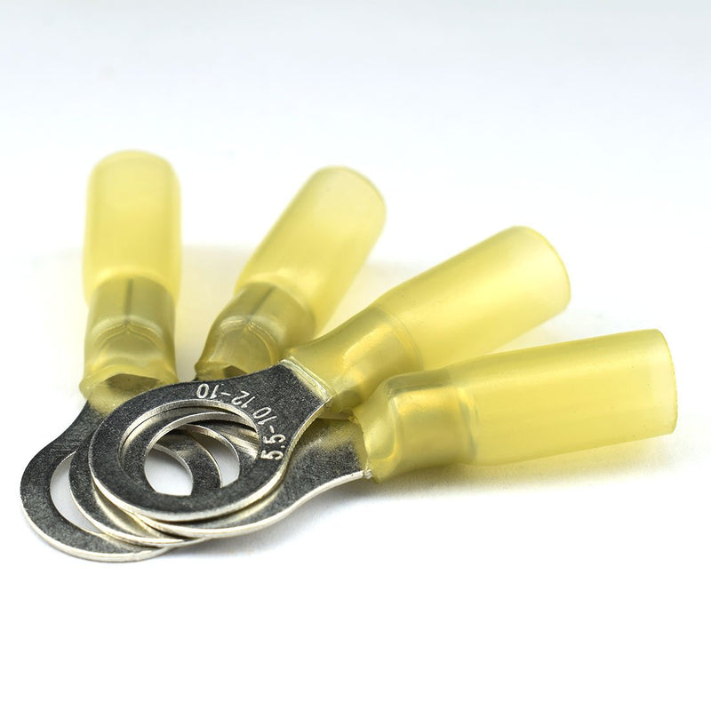 DZSE Elec 10pcs M10 24A Heat Shrink Ring Wire Connector Nylon Fully Insulated Waterproof Butt Marine Automotive Electrical Wiring Crimp Terminals 3/8" AWG 12-10 Yellow