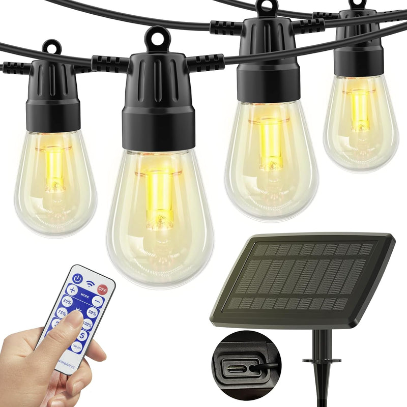 Brightech Ambience Pro Solar Powered Outdoor String Lights, 27 ft Commercial Grade Waterproof Patio Lights, 12 Edison Bulbs, Shatterproof LED String Lights for Outside, Porch - 1W Soft White Bright (1W) 27 Feet