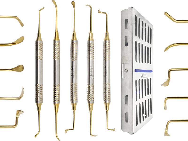 Sinus Lift Kit (5 pcs) in Stainless Steel Cassette Gold Plated for Implant Dental use by Wise Linkers