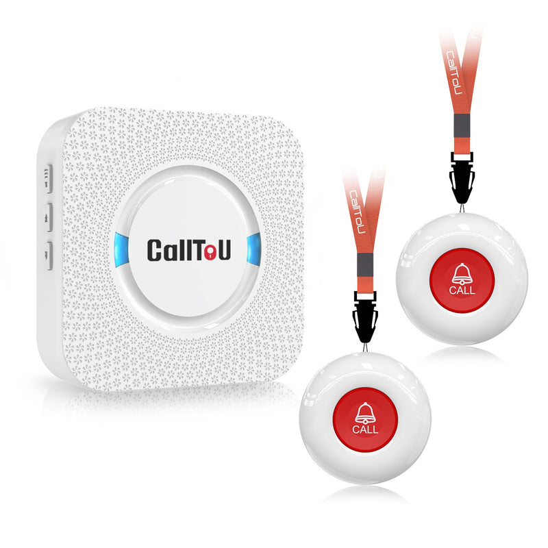 CallToU Elderly Monitoring Call Button Wireless Caregiver Pager Smart Senior System with Light Personal Buzzer Alarm 2 Portable Transmitters 1 Plugin Receiver 2 call buttons + 1 receiver