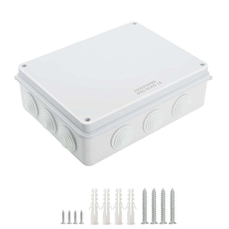 LeMotech Junction Box, ABS Plastic IP65 Waterproof and Dustproof, Universal Electrical Enclosure, Outdoor and Indoor Project Box 10 x 7.9 x 3.1 inch (255 x 200 x 80 mm) 10" x 7.9" x 3.1" (1pc)
