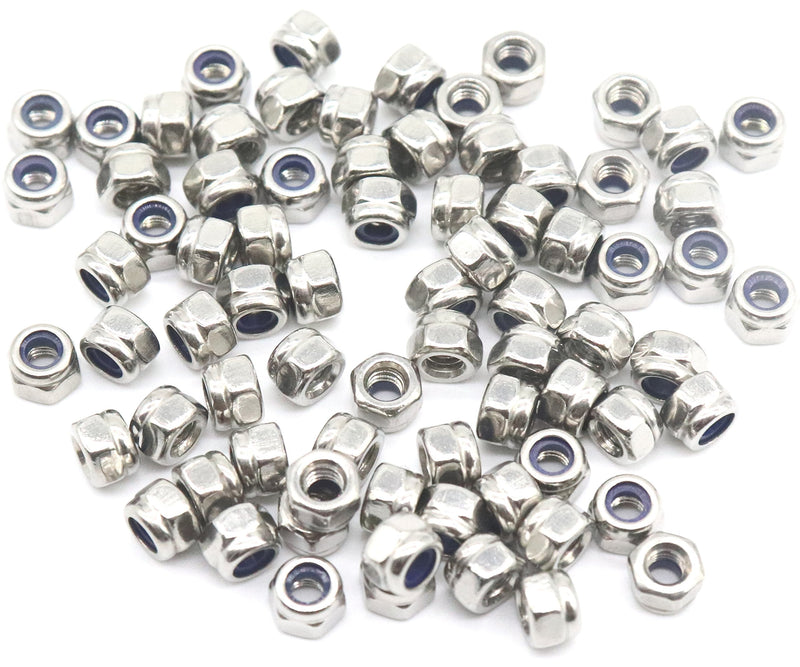 binifiMux 100Pcs M3 x 0.5mm Lock Nuts, 304 Stainless Steel Self-Lock Nylon Inserted 3mm Lock Nuts, M3 Nylock Nuts, 3mm Locking Nuts for RC Model, 3D Printer