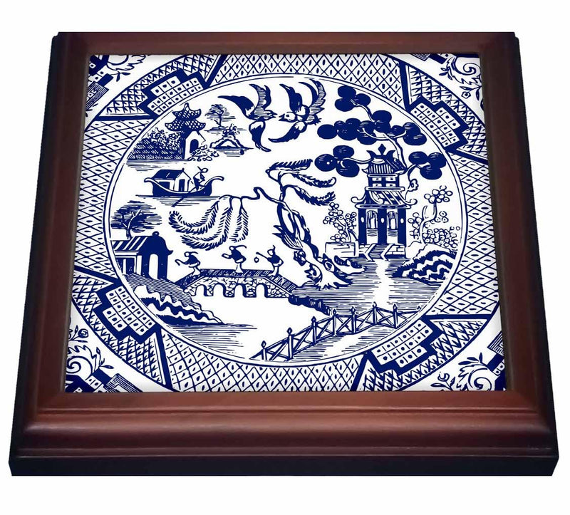 3dRose Trivet with Tile Willow Pattern Detail In Blue & White - 8 by 8" (trv_262242_1)