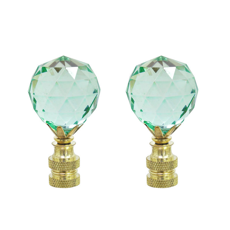 Aspen Creative 24007-22 Light Green Faceted Crystal Lamp Finial in Brass Plated Finish, 2 1/4" Tall (2 Pack) 2 Pack