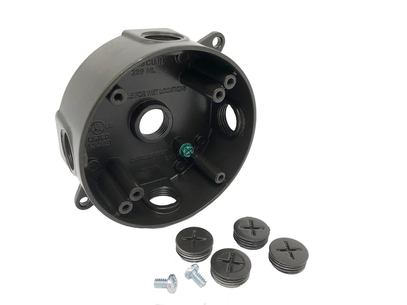 Sealproof 5 Hole 1/2-Inch Holes Weatherproof Round Electrical Outlet Box with 5 Outlet Holes, 1/2" Dia, UL Listed, Bronze