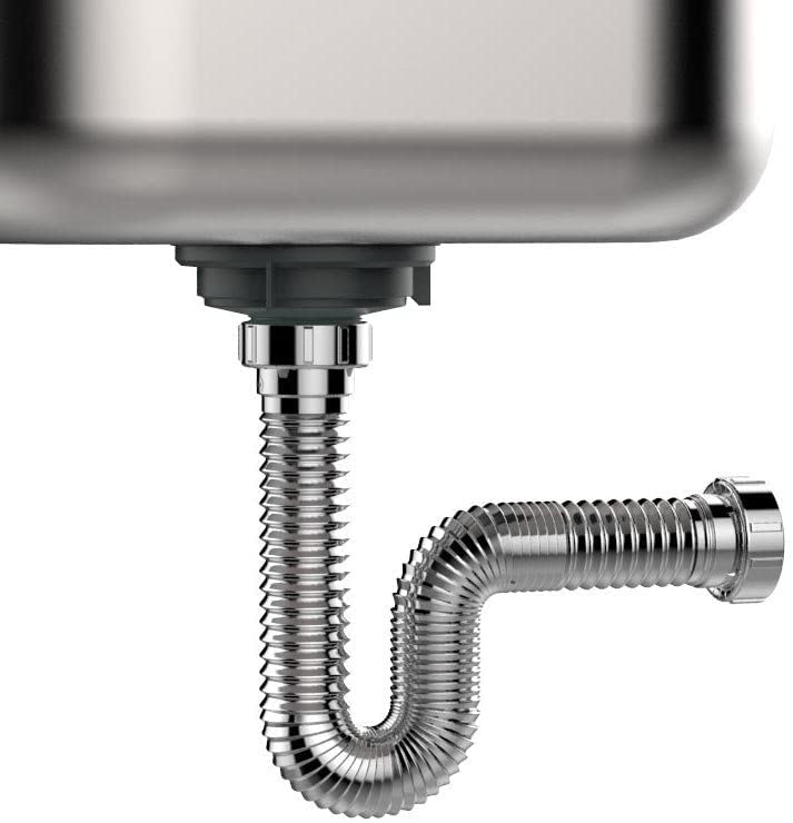 Flexible P-Trap for 1-1/2" Drain Pipes (Chromed - 24 Inch Length) with Adjustable Connections for Kitchen Sinks and Shampoo Bowls, Compatible with Various Sink Configurations Chromed
