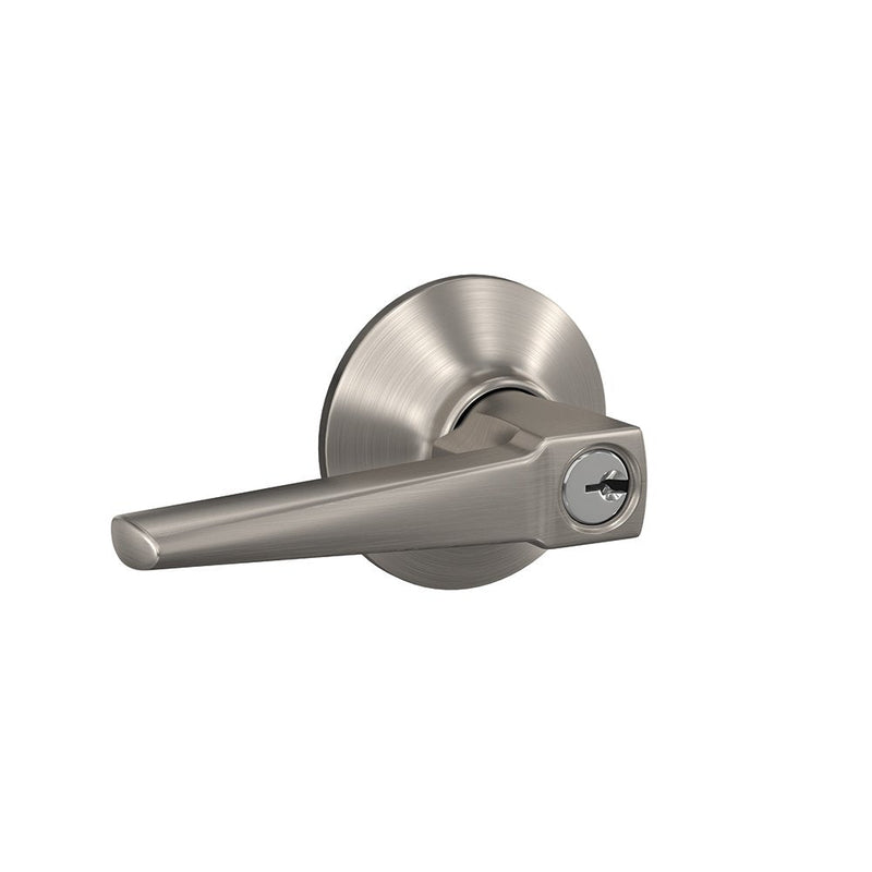 SCHLAGE F51A ELR 619 PLY Eller Lever with Plymouth Trim Keyed Entry Lock, Satin Nickel