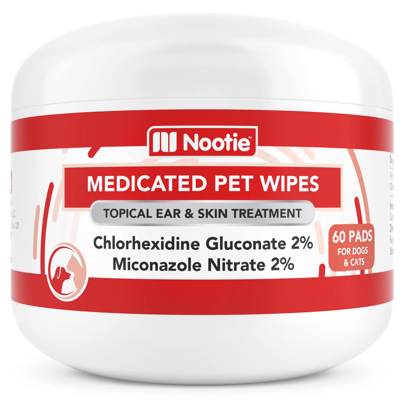 Nootie Medicated Dog Wipes, Chlorhexidine & Miconazole Pet Wipes for Dogs & Cats - 2” Small Wipes, 60 Count - Sold in Over 10,000 Vets & Pet Stores 60 Count (Pack of 1) - PawsPlanet Australia