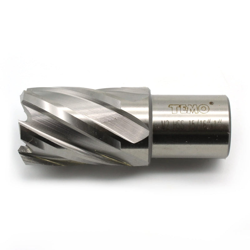 TEMO M2 Annular Cutter with Weldon Shank, Bright Finish, 15/16 Inch Cutting Diameter x 1 Inch Depth of Cut for Standard Drill Press, Drill Bit Cutter 15/16"