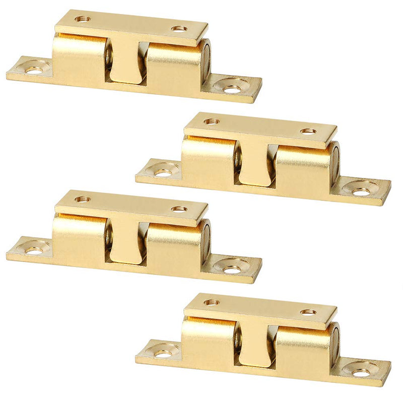 Alise Double Roller Catch Cabinet Latches,Adjustable Double Ball Tension Roller Catch Latch Brass Cabinet Door Latch,67mm Solid Brass Cabinet Latches and Catches,Pack of 4 67mmX40mm Gold