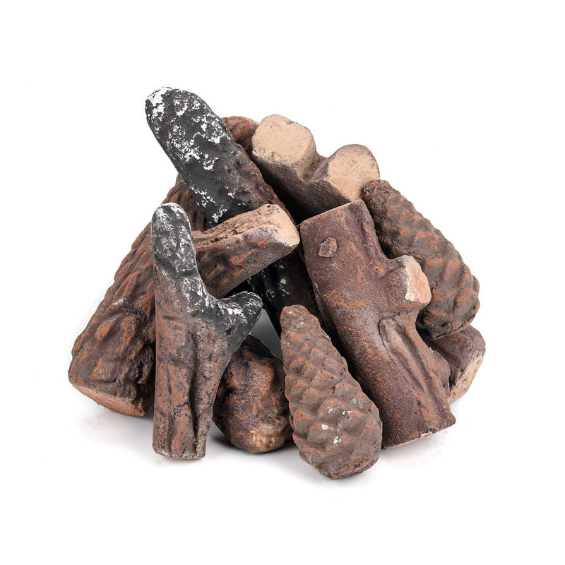 Stanbroil 10 Piece Set of Small Ceramic Logs for Gas Fireplace Fire Pits