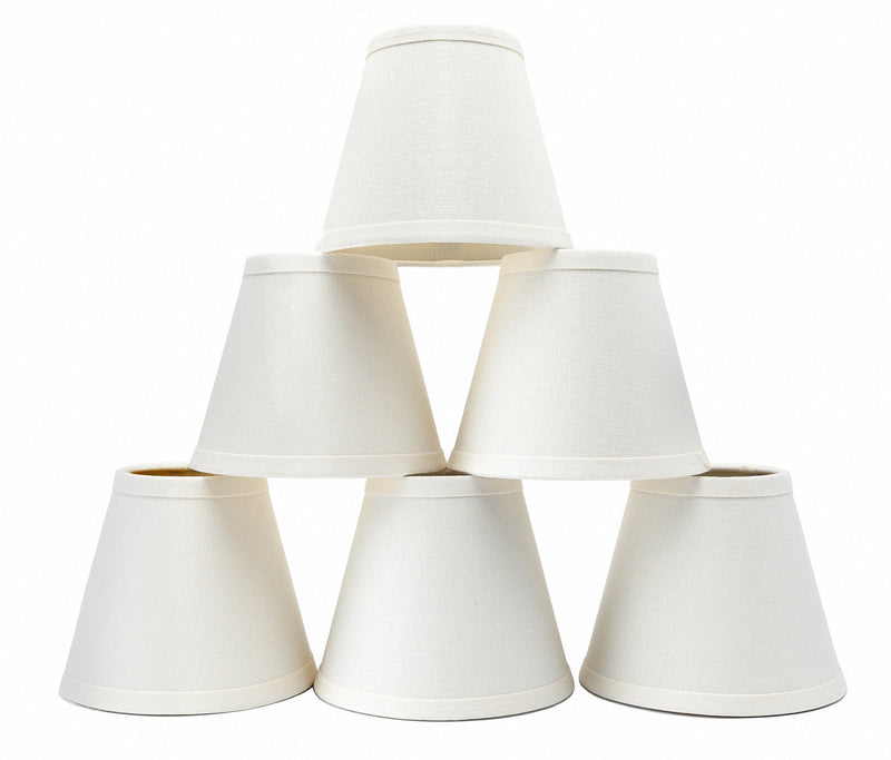 Small Lamp Shade Set of 6 Chandelier Shades 3" X 6" X 5" White Linen Lampshade Clip-On Bulb
