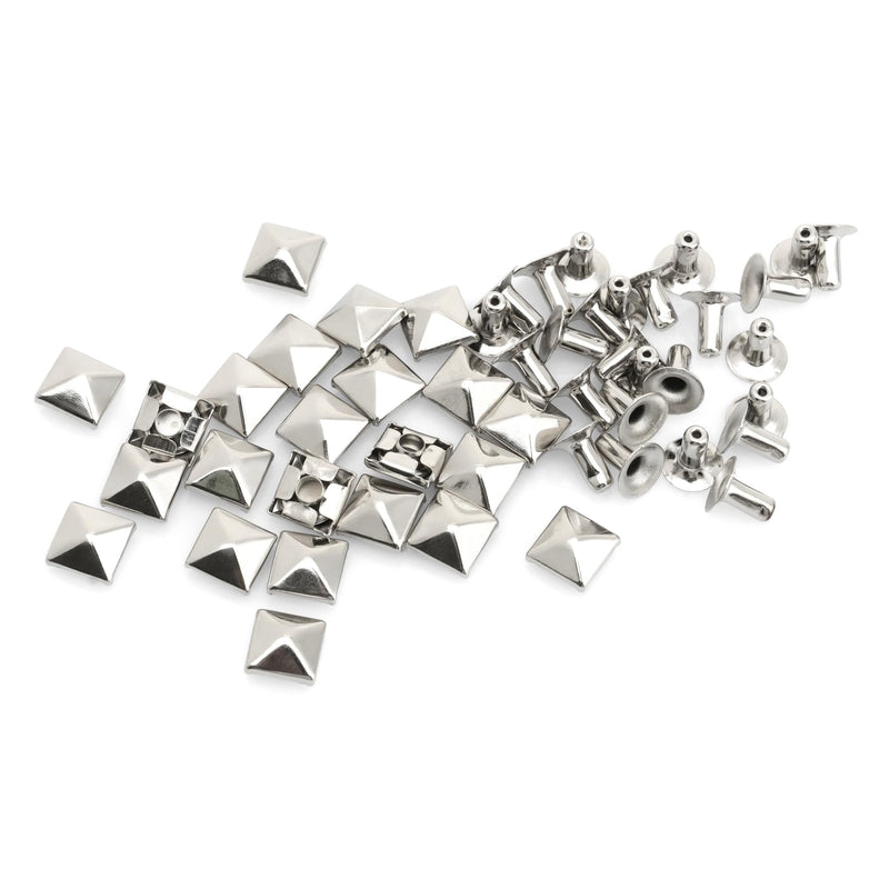 CRAFTMEMORE 100pcs Spike Rivet Pyramid Rapid Rivet Studs Glam Rock Biker Nailheads Leathercraft Decorations (7 MM, Silver) 7 MM