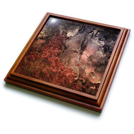 3dRose Trivet with Tile Copper & Gold Blush Rose Ombre Gemstone Ink Glitter Marble - 8 by 8" (trv_265467_1)