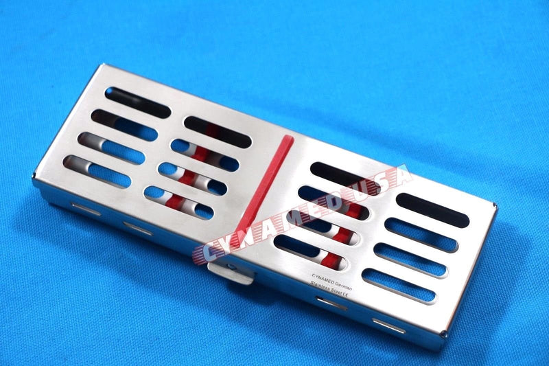 New German Stainless Dental Autoclave Sterilization Cassette Rack Box Tray for 5 Instrument RED
