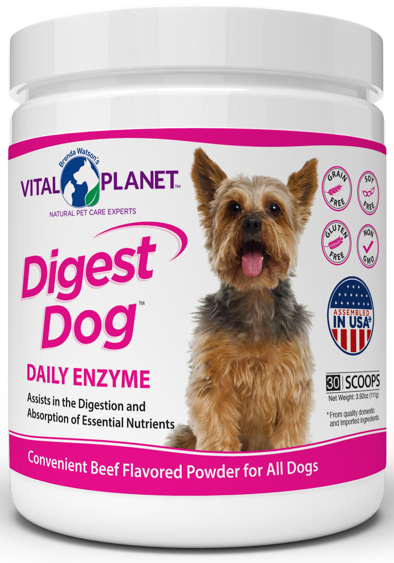 Vital Planet - Digest Dog Digestive Pancreatic Enzyme Blend with Pumpkin and Fennel to Support The Pancreas and Healthy Digestion with Pancreatin, Beef Flavored Powder for Dogs - 111 Grams 30 Scoops - PawsPlanet Australia