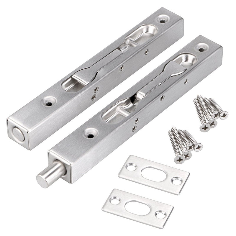 Sumnacon 2 Pcs Door Flush Bolts - 6 Inch Concealed Security Door Locks for French Doors,Composite Doors,Wood Doors,Double Doors,Dummy Doors,Brush Stainless Steel Finish Silver